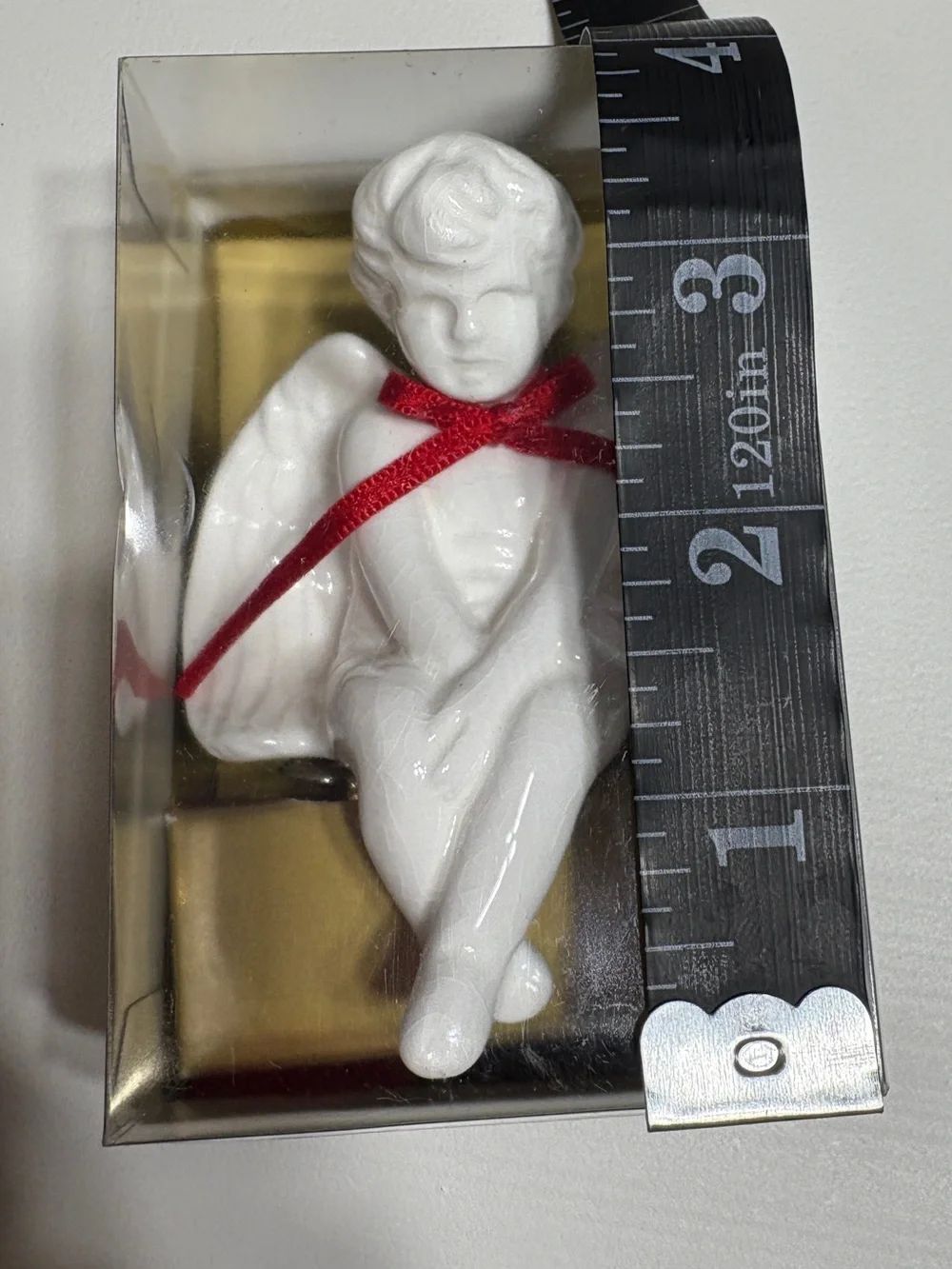 Dept 56 Bone China Angel Ornament With Clip White Red Bow Vintage